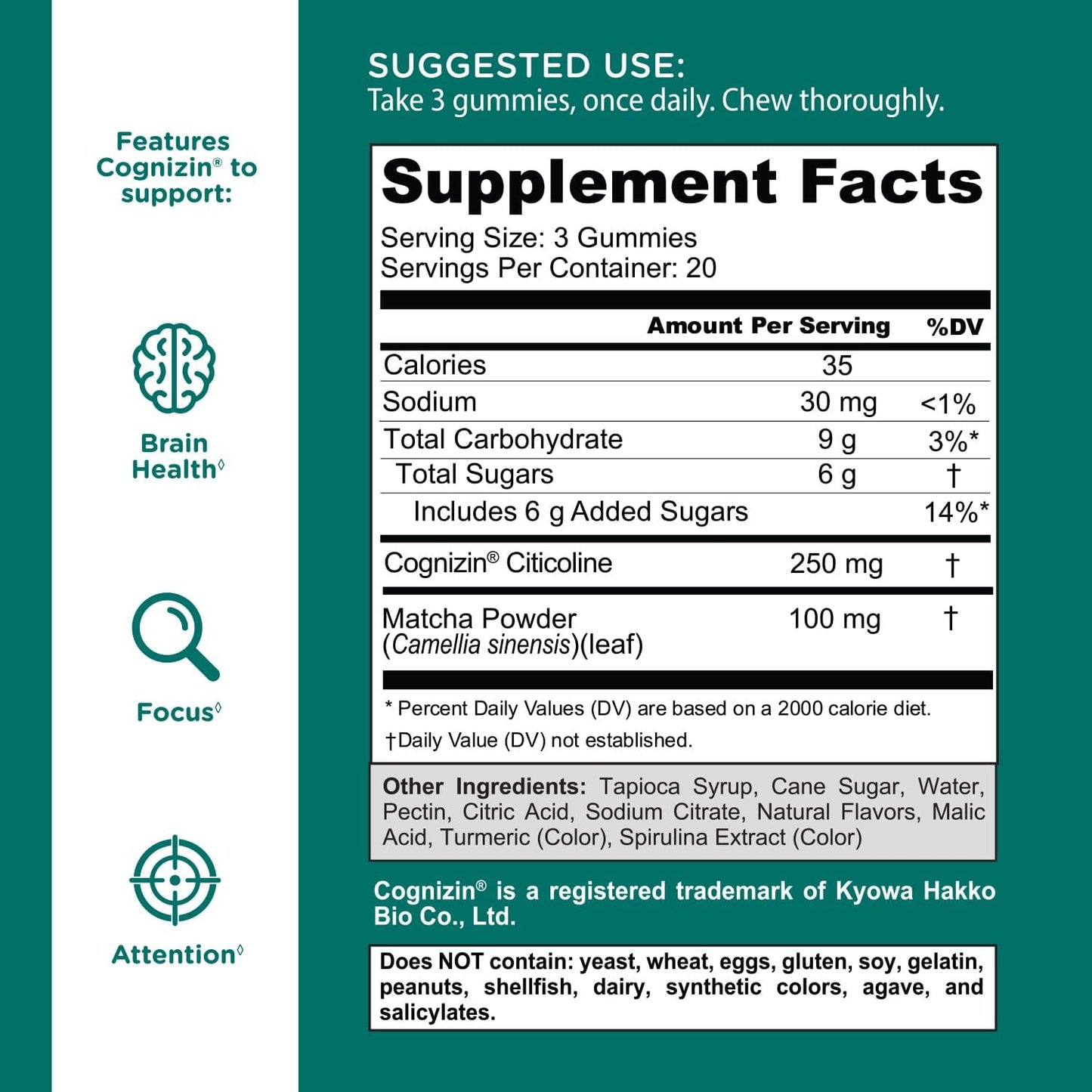 Gummies Focus Essentiels Bio | Matcha, Cognizin® & Thé Vert | Vegan, Zéro Gélatine & Sans Gluten