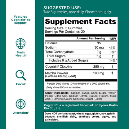 Gummies Focus Essentiels Bio | Matcha, Cognizin® & Thé Vert | Vegan, Zéro Gélatine & Sans Gluten